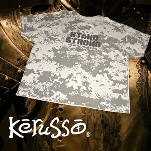 Kerusso Mens Stand Strong Armor of God Camo‎ Graphic T-Shirt Tan Grey 3X